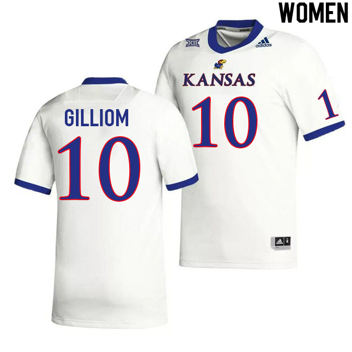 Women #10 Jayson Gilliom Kansas Jayhawks College Football Jerseys Stitched Sale-White